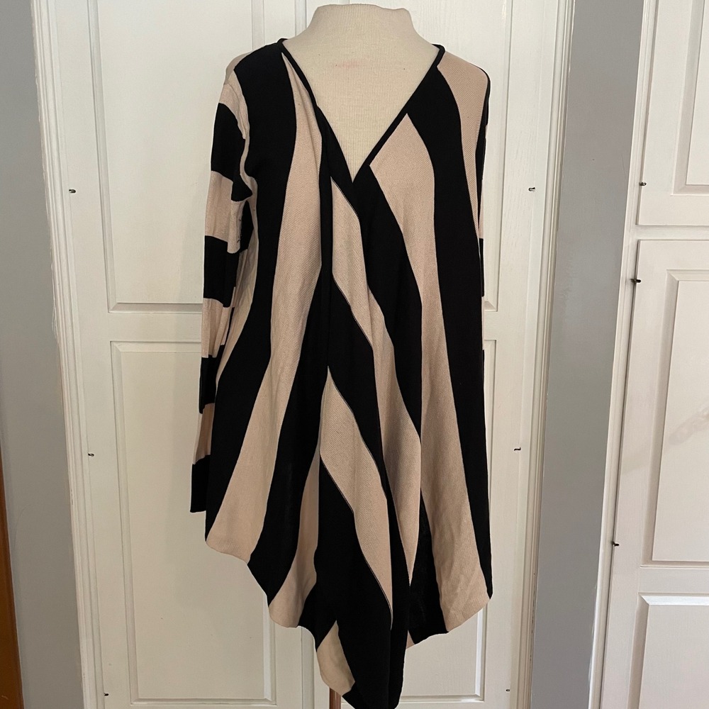 525 America Silk/cotton Black Beige‎ Stripe Cardigan Sweater Size S Asymmetrical